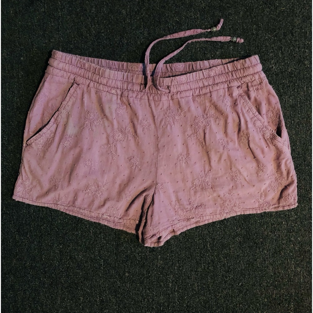 Anthropologie Hei Hei embroidered purple cotton drawstring shorts